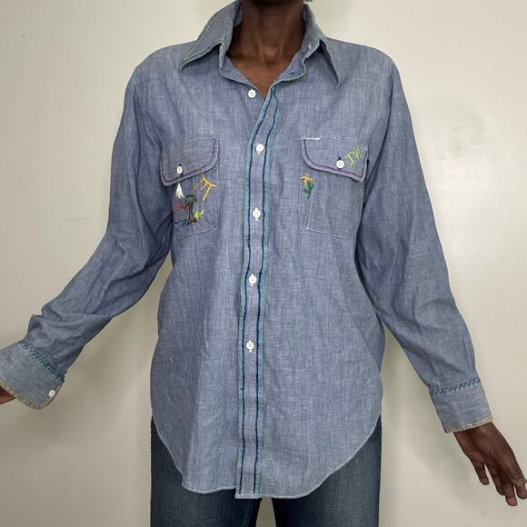 VINTAGE | JCPENNY Big MAC Cotton Chambray Shirt Embroidered Size M - Picture 1 of 10